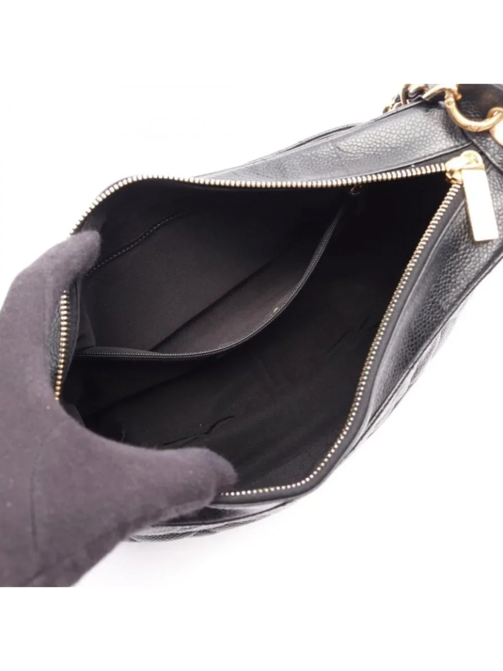 Chanel Shoulder Bag Quilted Black Caviar Leather Chain